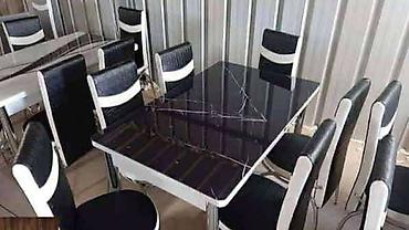 Setovi stolova i stolica: Trpezarijski set – sto sa staklenom pločom i 6 stolica - Dizajn — 1