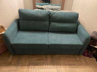 диван двушка: Прямой диван, цвет - Синий, Новый