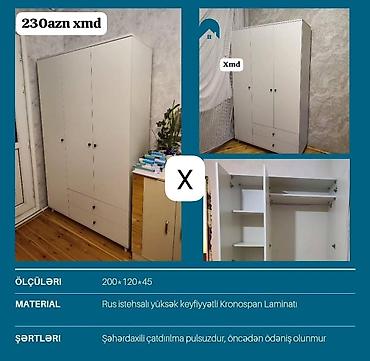 skaf dolab: Üç qapılı, iki çekmecəli paltar dolabı - Ölçülər: 200 × 120 × 45 sm - — 1