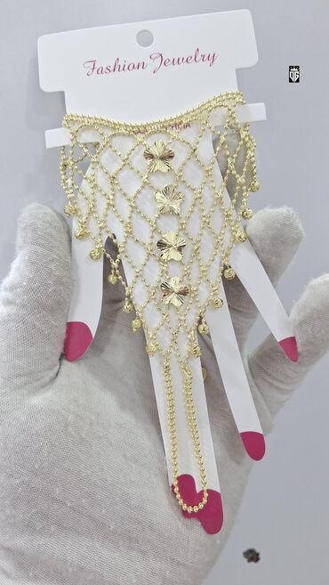 Bilərziklər: Qızılı rəngli əl zənciri/əl bəzəyi – Fashion Jewelry - Şəbəkəli