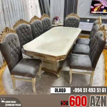 Masa və oturacaq dəstləri: Qonaq otağı üçün, Yeni, Açılmayan, Dördbucaq masa, 6 stul — 5