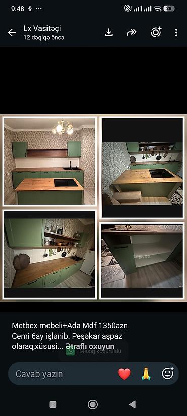 Metbex mebeli+Ada Mdf 1350azn Cemi 6ay işlənib. Peşəkar aşpaz