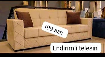 parça stul: Bej rəngli 3 nəfərlik divan - Sadə və zərif dizayn: kvadrat tikişli — 1