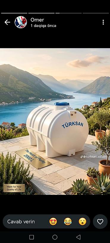 Ev və bağ: Türksan 1500 litr düz formalı su çəni - Həcm: 1500 LT (üzərində qeyd — 3