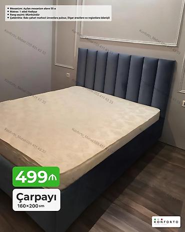 matras satilir: Məhsul: Çarpayı Ölçü: 160×200 sm Xüsusiyyətlər: - Yumşaq, hündür — 1