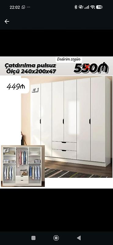 Ağ rəngli 5 qapılı geyim dolabı - Ölçü: 240 x 200 x 47 sm