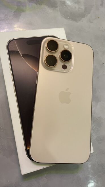 самые красивые телефонные номера: IPhone 16 Pro, Колдонулган, 128 ГБ, Алтын, Заряддоочу түзүлүш, Коргоочу айнек, Каптама