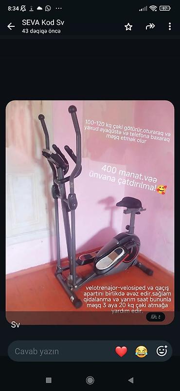 bicycle: Velotrenajor/elliptik trenajor kombinə edilmiş model - 100–120 kq — 1