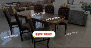 Masa və oturacaq dəstləri: Qonaq otağı üçün, Yeni, Açılmayan, Dördbucaq masa, 6 stul — 4