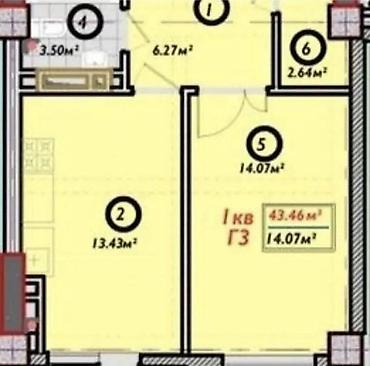 Продажа квартир: 1 комната, 43 м², Асанбай мкр 2 этаж, ПСО (под самоотделку) — 3