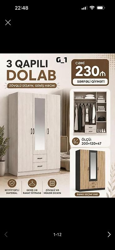 3 qapılı geyim dolabı – zövqlü dizayn, geniş həcm - Ölçü: 200 × 120 × lalafo.az -da 3 qapılı geyim dolabı – zövqlü dizayn, geniş həcm - Ölçü: 200 × 120 ×