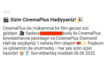 xəzər tv komedixana bilet: Dəniz mall da Cinema Plusun 2 nəfərlik kuponudur.Diamond zalda