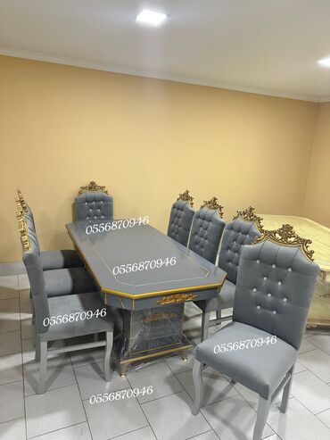 Sifarişlə masa və oturacaq dəstləri: Dördbucaq masa, Qonaq otağı üçün, 6 nəfər, Açılan, Azərbaycan, Zəmanətli — 6