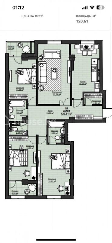 archa group: 4 комнаты, 120 м², АУЦА Элитка, 8 этаж, ПСО (под самоотделку) — 3