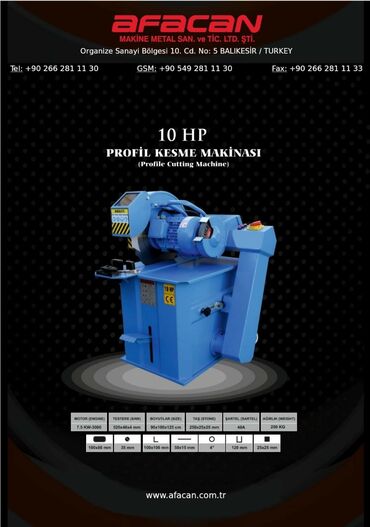 dupil vuran aparat: Afacan 10 HP Profil Kəsmə Maşını Texniki xüsusiyyətlər: - Motor: 7.5