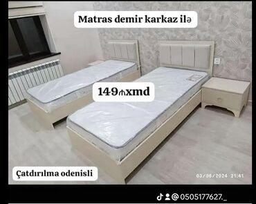 Çarpayılar: Yeni, Təknəfərlik çarpayı, Bazalı, Matras ilə, Azərbaycan — 2
