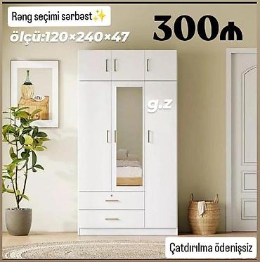 paltar iskafi: Ağ rəngdə, güzgülü paltar dolabı. - Ölçü: 120×240×47 sm - Üst hissədə — 1