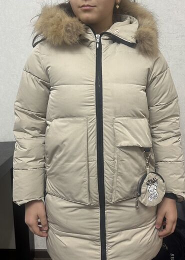 купить конверт на выписку зима: Детское зимнее пальто-пуховик, бежевый цвет. - Длина ниже бедра