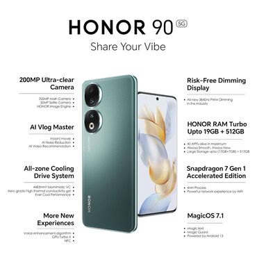 телефон новониколаевка: Honor 90, Б/у, 512 ГБ, цвет - Зеленый, 2 SIM, eSIM