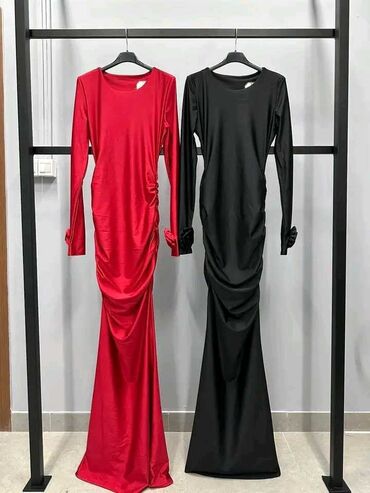 haljine svecane za punije dame: Color - Red, Evening, Long sleeves