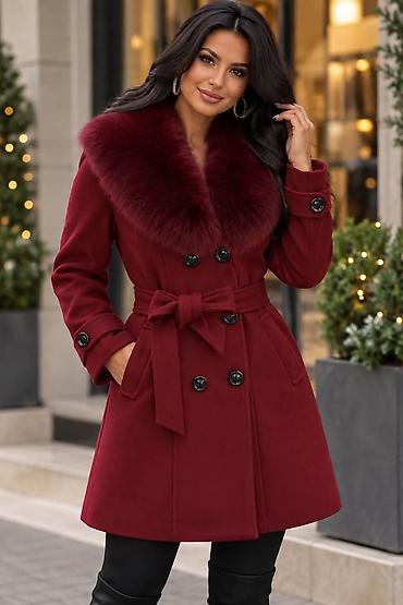 Kaputi: Ženski elegantni kaput sa krznenom kragnom - Model: dvoredni kaput A — 4