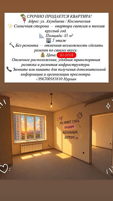 60: 1 комната, 45 м², Арча-Бешик ж/м Элитка, 7 этаж — 1