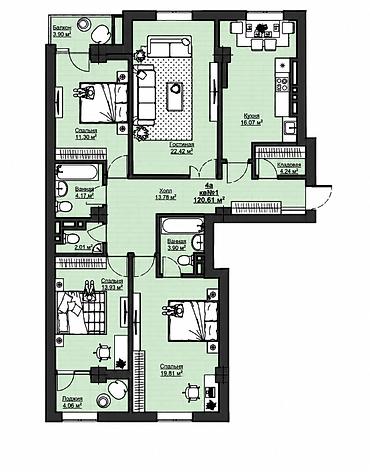 Продажа квартир: 4 комнаты, 120 м², Асанбай мкр Элитка, 2 этаж, ПСО (под самоотделку) — 5