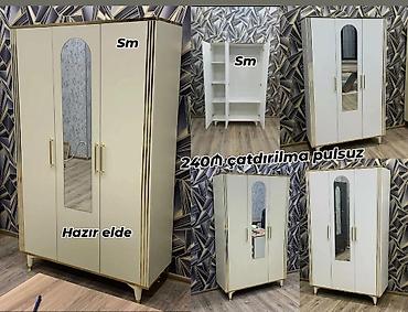 Dolablar: 3 qapılı paltar şkafı - Rənglər: ağ və krem - Ön qapıda böyük güzgü — 1