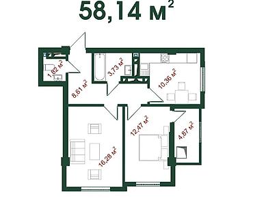 rayan building: 2 комнаты, 58 м², Ак-Орго ж/м Элитка, 7 этаж, ПСО (под самоотделку) — 1