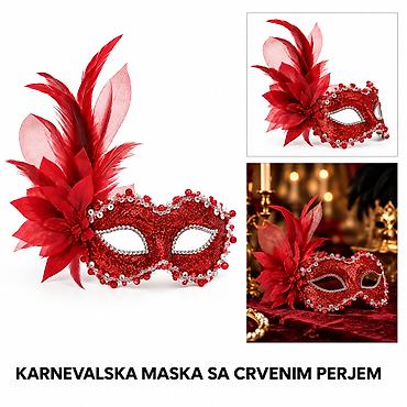 KMT Halloween maskenbalska maska sa crvenim perjem HW-023 Opis