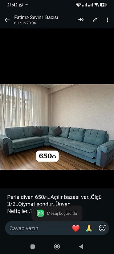 Perla divan 650₼. Açılır bazası var. Ölçü 3/2. Qiymət sondur. Ünvan lalafo.az -da Perla divan 650₼. Açılır bazası var. Ölçü 3/2. Qiymət sondur. Ünvan