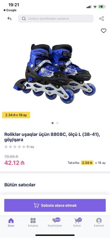 Roliklər: Uşaqlar üçün nəzərdə tutulmuş, mavi və qara rəngli, L ölçülü (32-36)