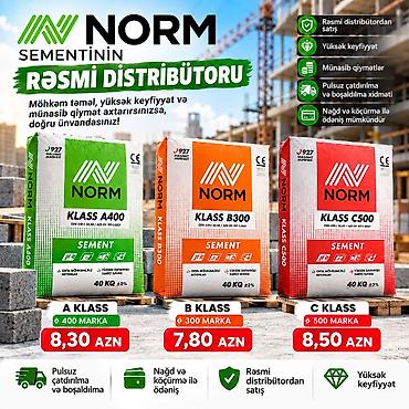 Norm Sement, M-400, A-klass, Kredit yoxdur, Pulsuz çatdırılma