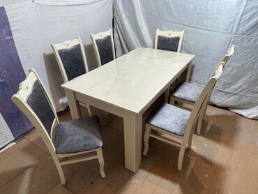 yazi stolu islenmis: Qonaq otağı üçün, Dördbucaq masa, 6 stul