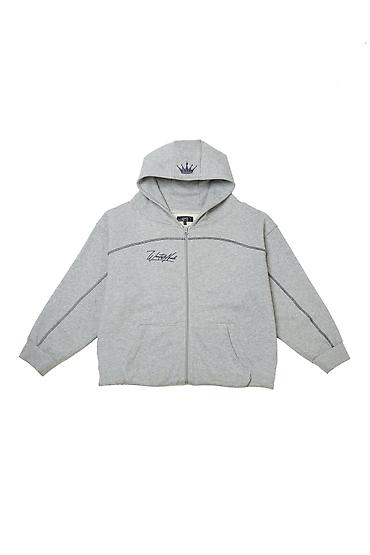 mexmer parca: Unisex boz rəngli zipli huddi - Rəng: açıq boz (melanj) - Dizayn — 2