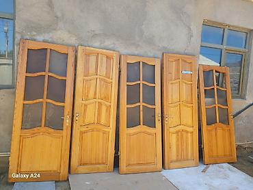 Ağac qapı dəsti – şüşəli modellər - Material: təbii ağac (açıq palıd