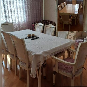 Yataq otağı dəstləri: Qonaq otağı üçün, İşlənmiş, Açılan, Dördbucaq masa, 8 stul, Türkiyə