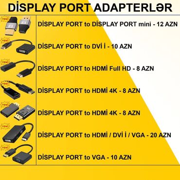 Masaüstü kompüterlər və iş stansiyaları: Display Port adapterlər ⭐Display Port to VGA – 10 AZN ⭐Display Port to