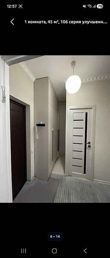 flat osh: 1 комната, 45 м², Ошский рынок / базар 106 серия улучшенная, 8 этаж — 7