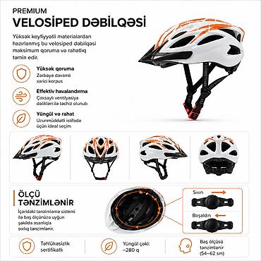 velosiped sidenya: №: 16986 Məhsulun adı: Velosiped dəbilqələsi Ağ/sarı rəng Brend: No — 1