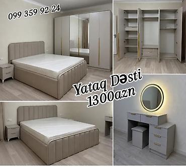 led lusteri: Yataq dəsti – 1300 AZN Məzmun: - Çarpayı: yumşaq parça ilə üzlənmiş — 1