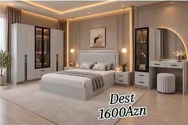 Yataq otağı mebel dəsti Müasir minimal dizayn, isti LED işıqlandırma
