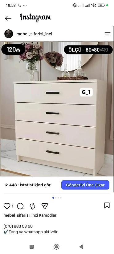 qamot: Ağ rəngli, minimalist dizaynlı komod (G_1 modeli). - 4 geniş — 1