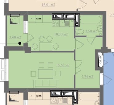 пол дома в бишкеке: 1 комната, 41 м², Элитка, 2 этаж, ПСО (под самоотделку)