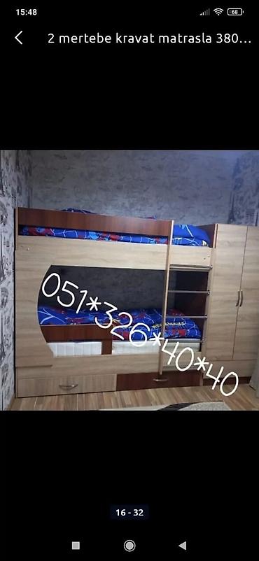 İkimərtəbəli uşaq çarpayıları: Oğlan və qız üçün, Yeni, Çarpayı, Matras ilə, Siyirməsiz — 11