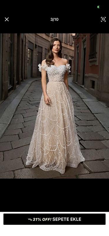 mexmer parca: Zərif gecə/libas – off-shoulder gəlinlik-stilində uzun don Ölçü M - — 1