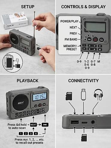fm радио: Название товара Портативный радиоприемник BKK Music Player (FM-радио — 1