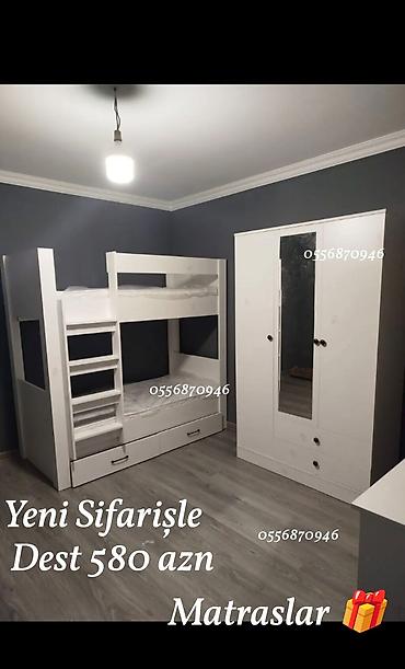 ağ divan: Oğlan və qız üçün, Yeni, 2 təknəfərlik çarpayı, Dolab — 3