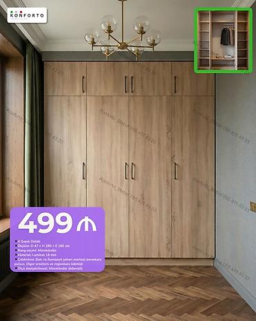 Düz dolab, Yataq otağı üçün, Paltar üçün, Açılan, Korpuslu, 4 qapılı