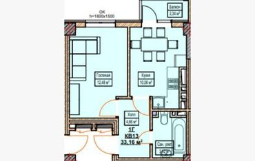 псо кок жар: 1 комната, 33 м², Элитка, 6 этаж, ПСО (под самоотделку)